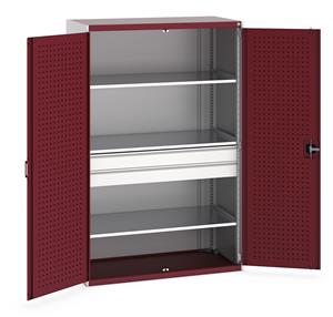 Bott Cubio kitted cupboards come with drawers and shelves, overall dimensions of 1300mm wide x 650mm deep x 2000mm high. The cupboards have reinforced lockable steel doors with zinc plated locking bars and cam providing secure 3 point locking. ... 1300mm Wide 650mm deep Bott Cubio Cupboards